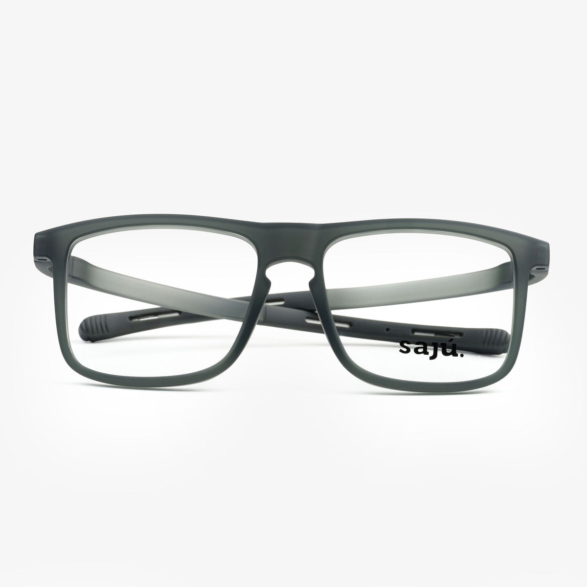 Block Gravel Formuladas — montura formulada rectangular ancha de Sajú en TR90 negro grava con sistema Grip