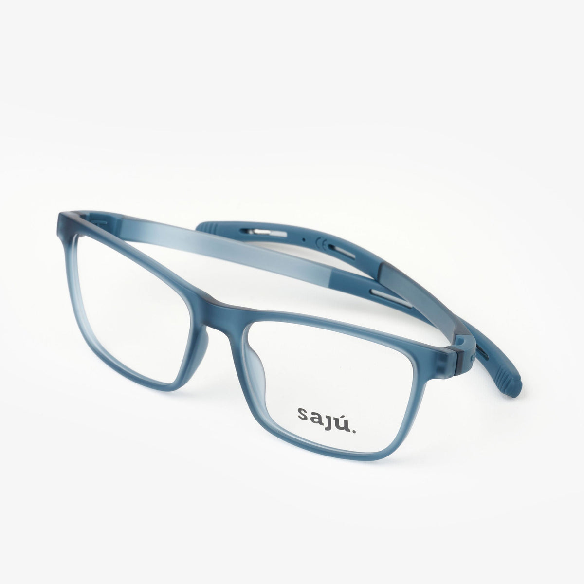Páramo Denim Formuladas de Sajú, otra vista — montura TR90 azul denim con patas Grip antideslizantes